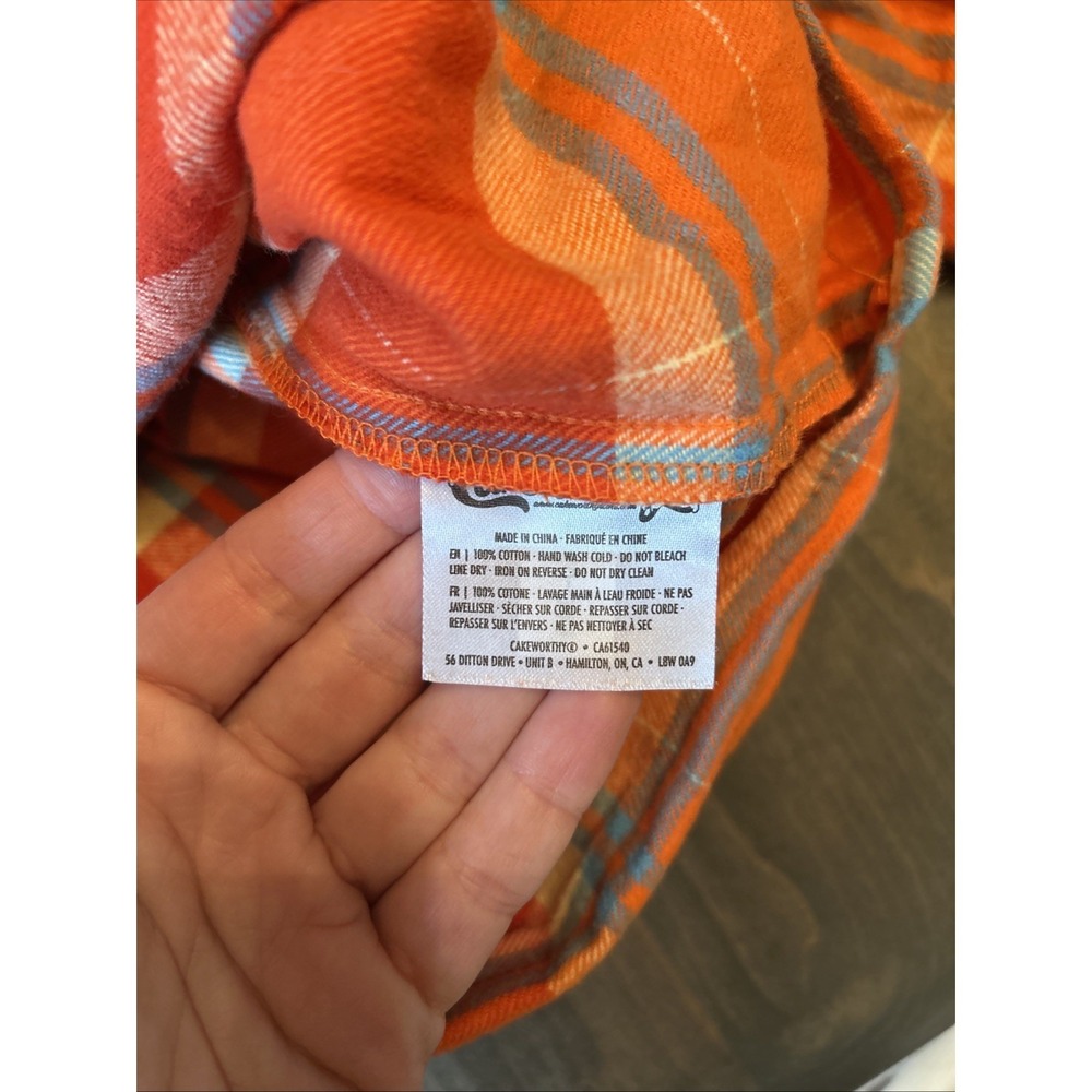 Disney Cakeworthy Moana Flannel Shirt Women's Small Orange Plaid Casual Preowned - Picture 8 of 8